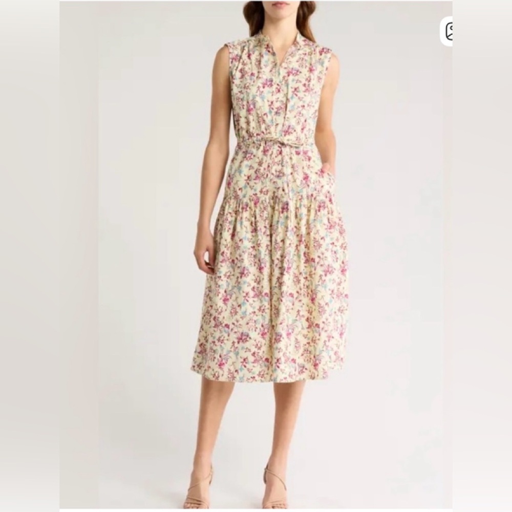 Derek Lam 10 buttermilk Floral Margaret Sleeveless midi Dress 👗 size 8